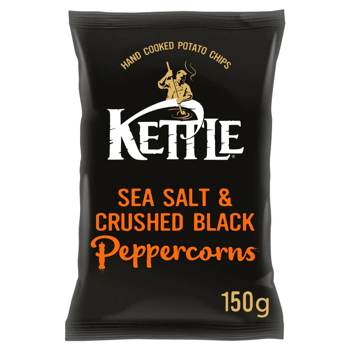 KETTLE CHIPS SEA SALT & CRUSHED BLACK PEPPERCORNS (130g) x 12