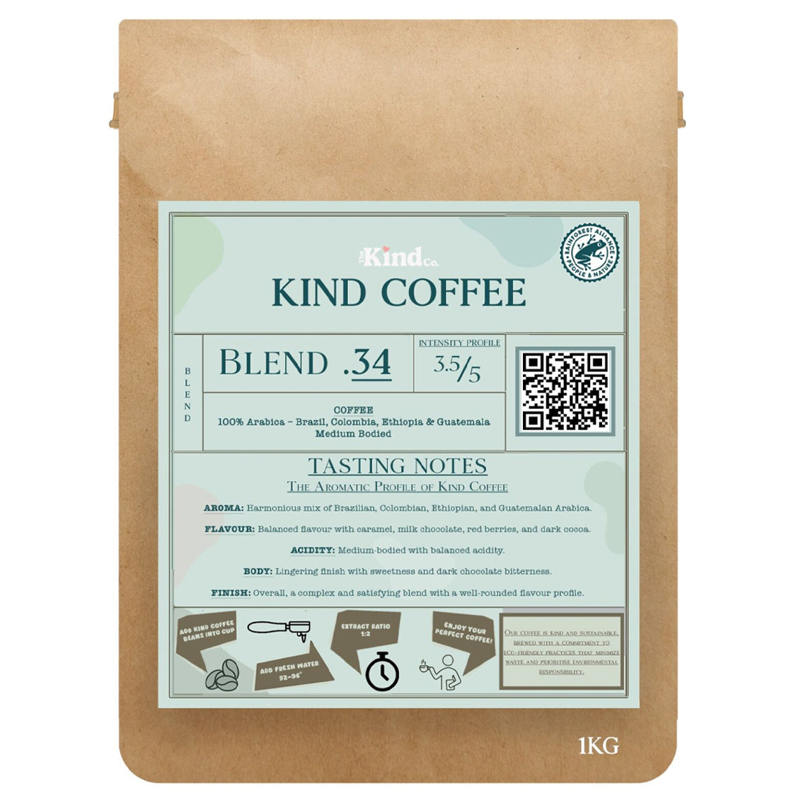 THE KIND CO BLEND .34 100% ARABICA WHOLEBEAN COFFEE (1kg) x 6