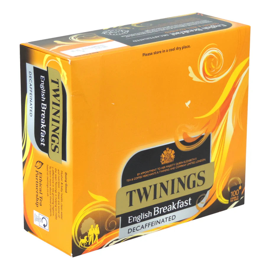 TWININGS DECAFFEINATED ENGLISH BREAKFAST TEA BAGS (100 bags)