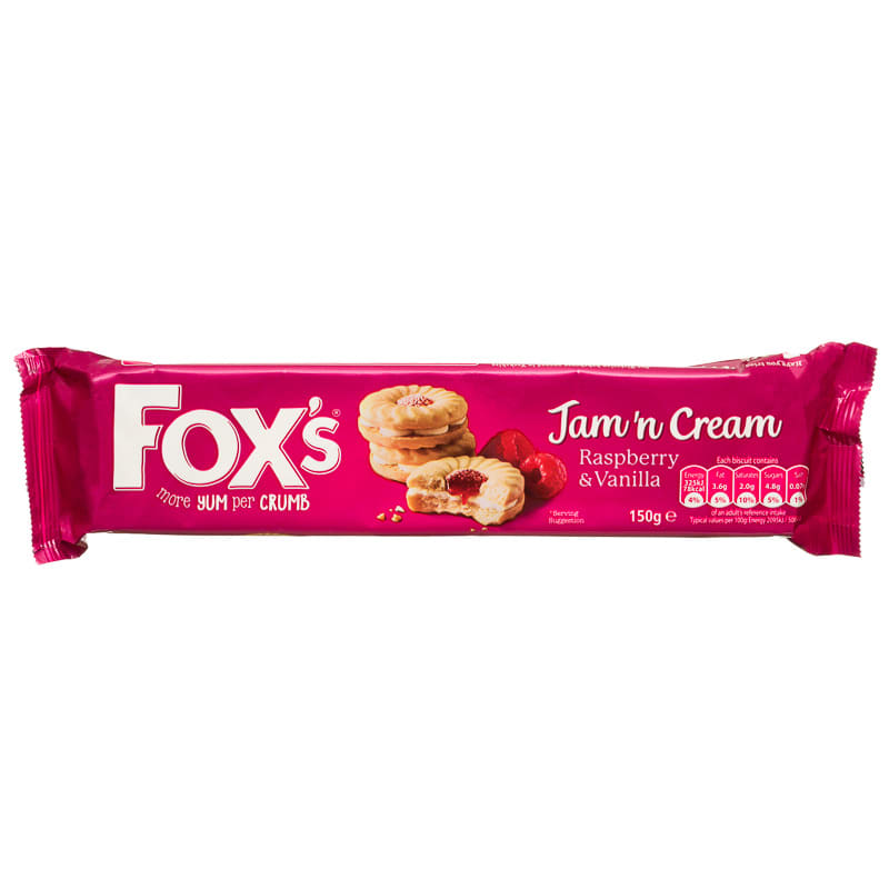 FOX'S RASPBERRY & VANILLA JAM 'N CREAM BISCUITS (150g) x 20