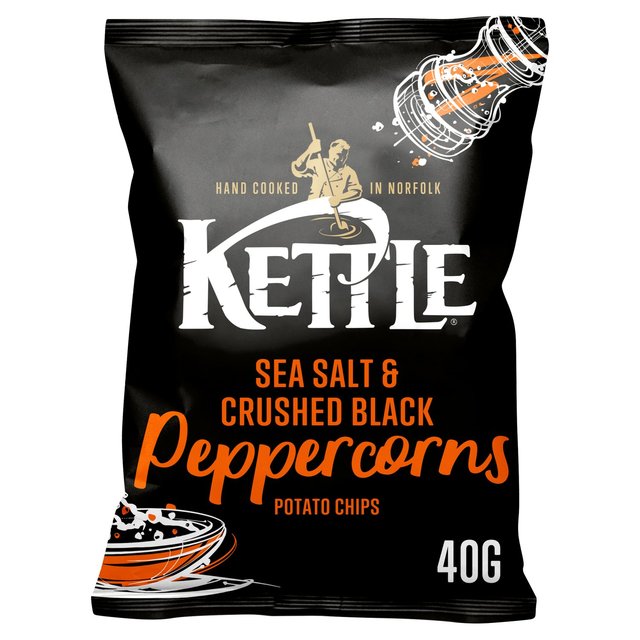 KETTLE CHIPS SEA SALT & CRUSHED BLACK PEPPERCORNS (40g) x 18